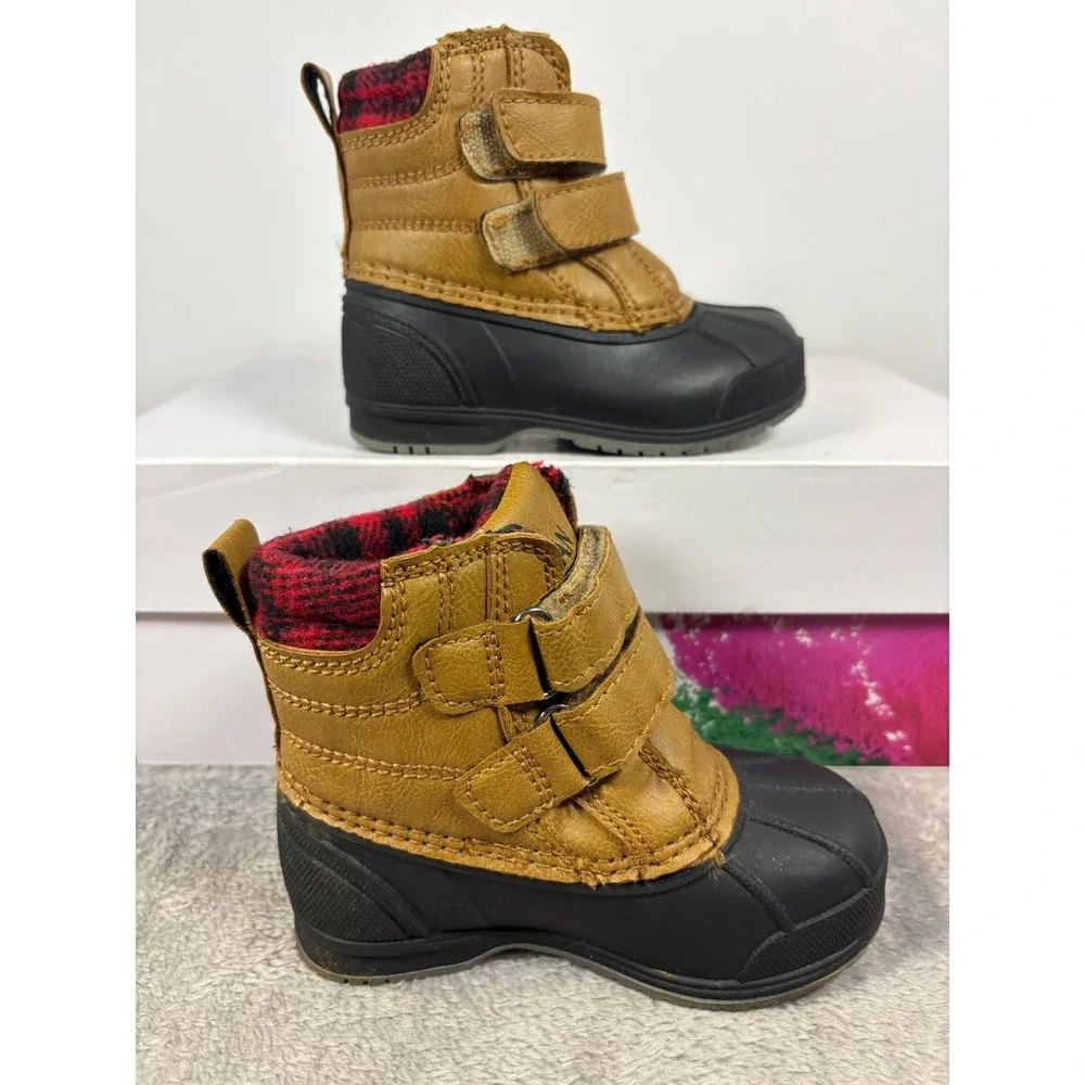 Magellan Outdoors Toddler Boys Tan Black Duck Boots Buffalo Plaid Size 6 Toddler